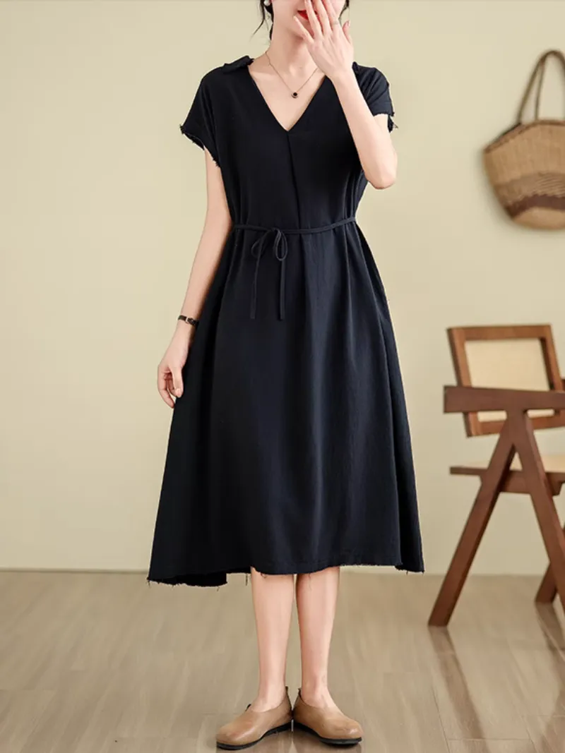 Women's Summer Loose Lazy Stylish V-neck Collar Shirt Dress