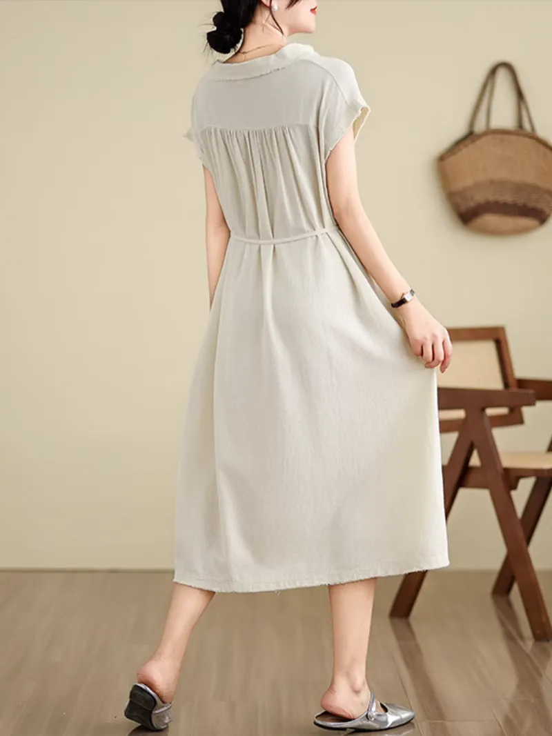 Women's Summer Loose Lazy Stylish V-neck Collar Shirt Dress