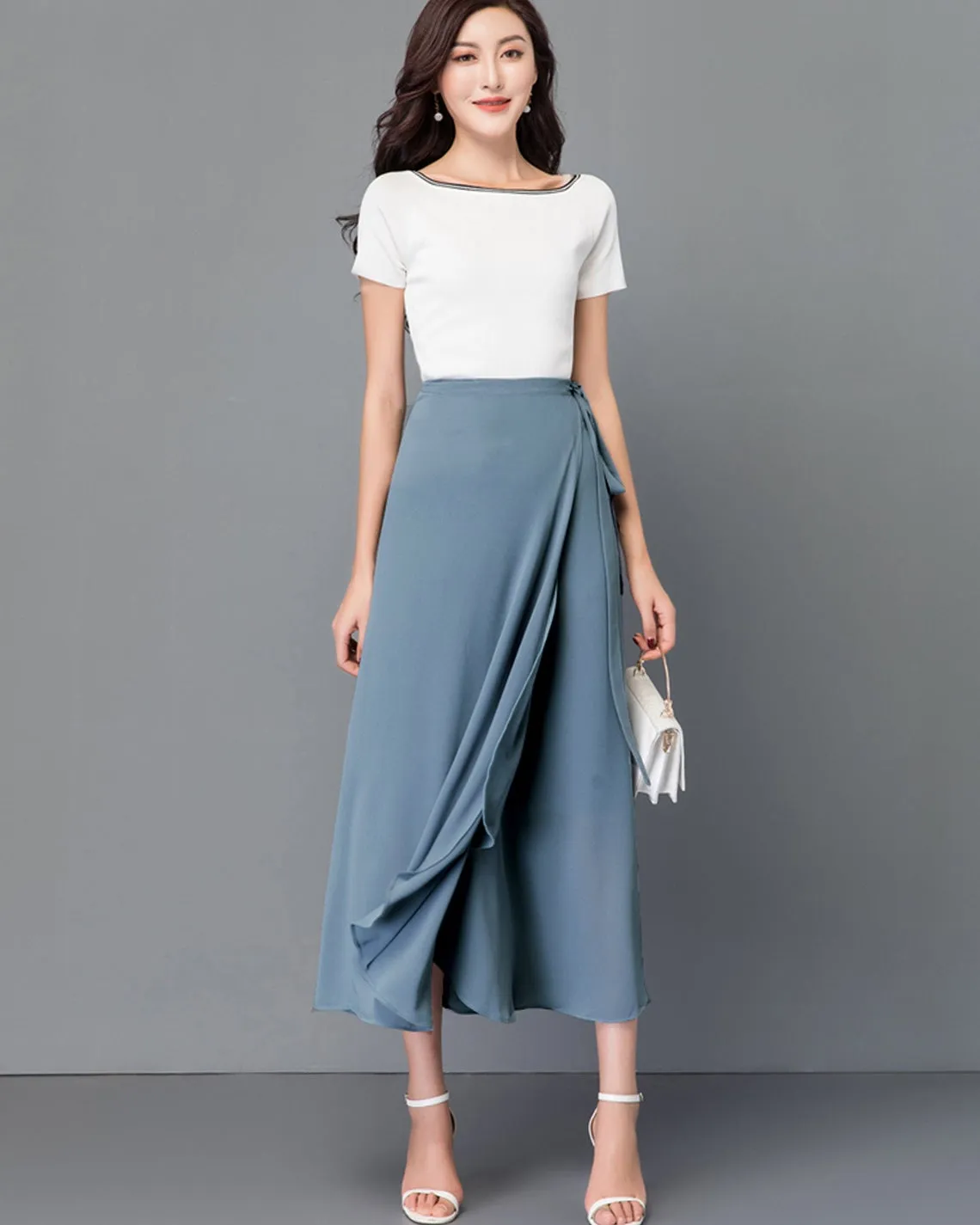 Women's wrap skirt, chiffon midi skirt, A-line skirt, long skirt, high waist skirt, flare skirt, plus size skirt, customized skirt A0014