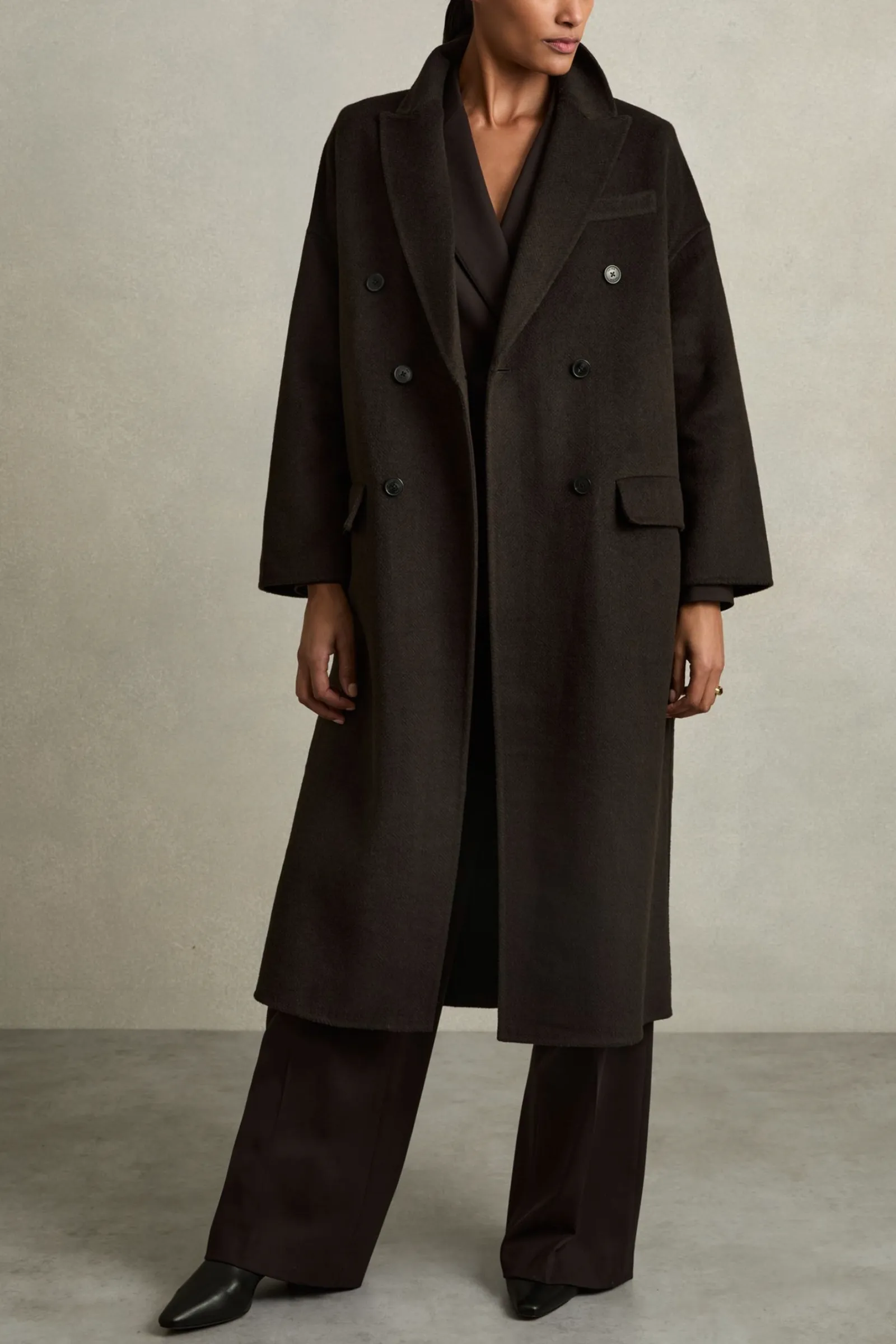 Wool Blend Herringbone-twill Coat