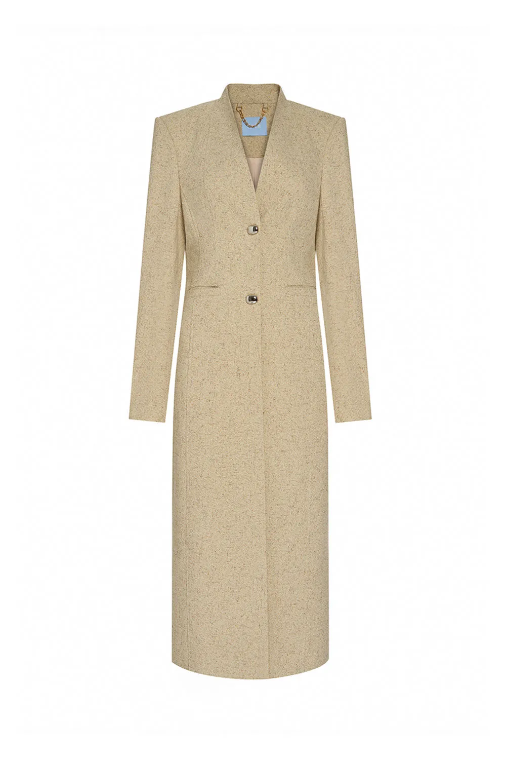 Zahara Straight Square Shoulder Wool Blend Calf Length Trench Coat