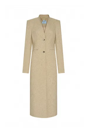 Zahara Straight Square Shoulder Wool Blend Calf Length Trench Coat